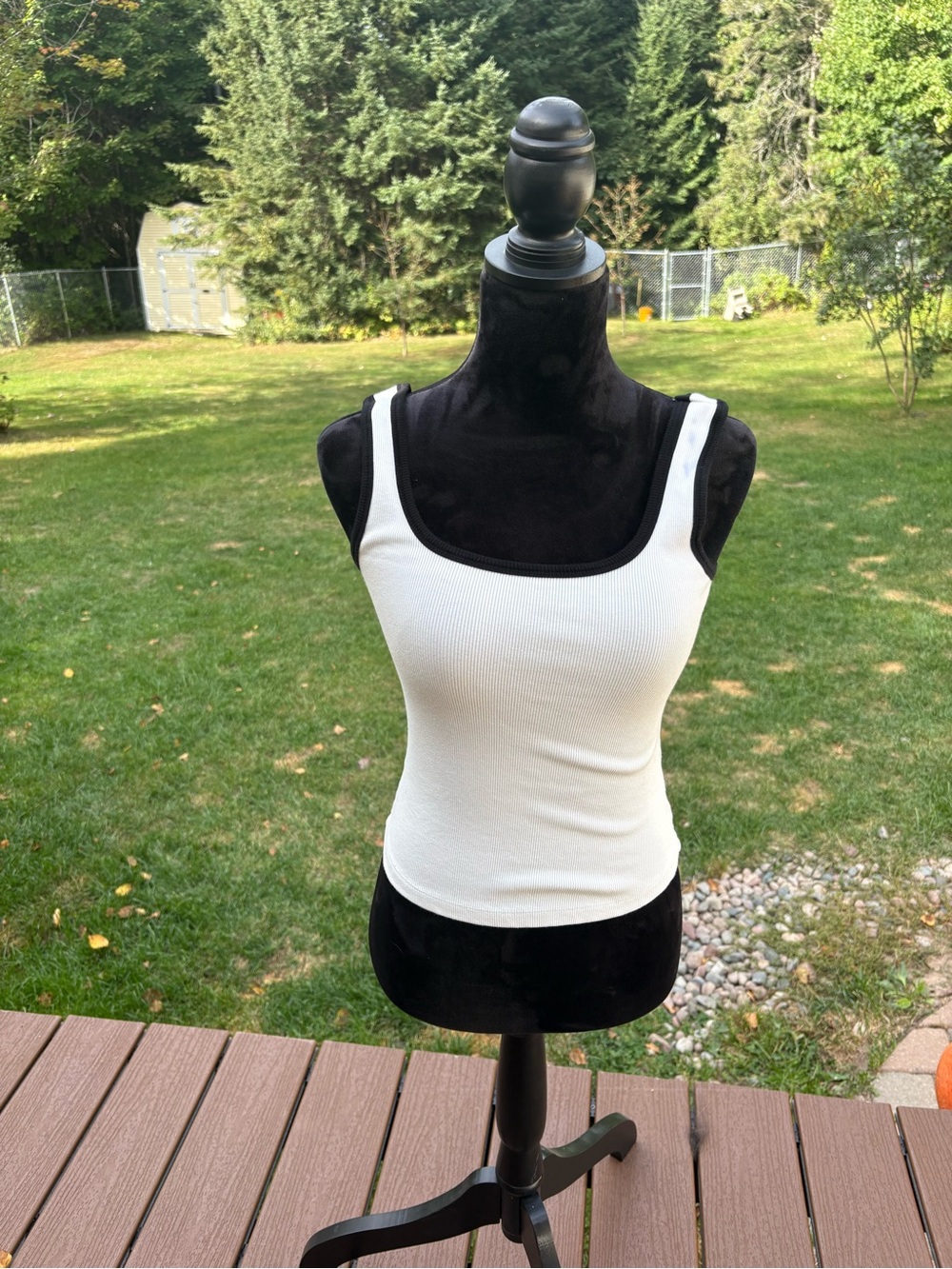 Dynamite White Ribbed Square-Neck Tank
